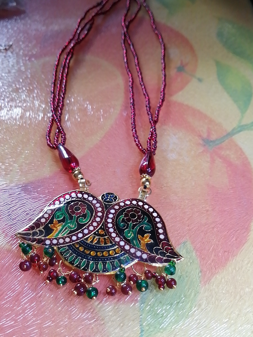 Meenakari Or Tanjore-style Hand Painted Necklace Intricately Designed Peacocks